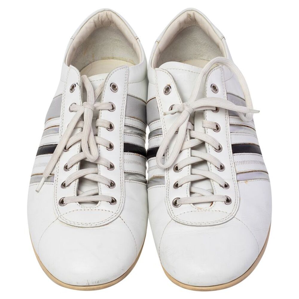 Prada White Leather Low Top Sneakers Size 44 - Picture 3 of 7